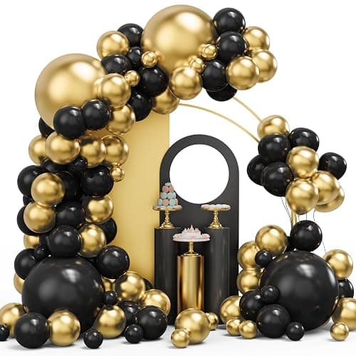 Black and Gold Balloons Garland Arch Kit, 134pcs Black and Metallic Gold Balloons with Different Size for 2026 Graduation Decorations, New Year, Birthday, Anniversary Party Decorations - Image 1