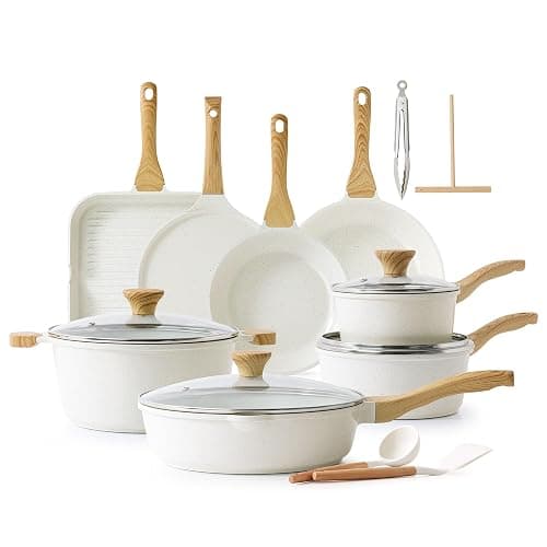 SENSARTE Nonstick Ceramic Cookware Set, 23 PCS Pots and Pans Non Toxic, PFAS & PFOA Free, Non Stick Healthy Kitchen Cooking Set with Stay-Cool Handles, White - Image 1