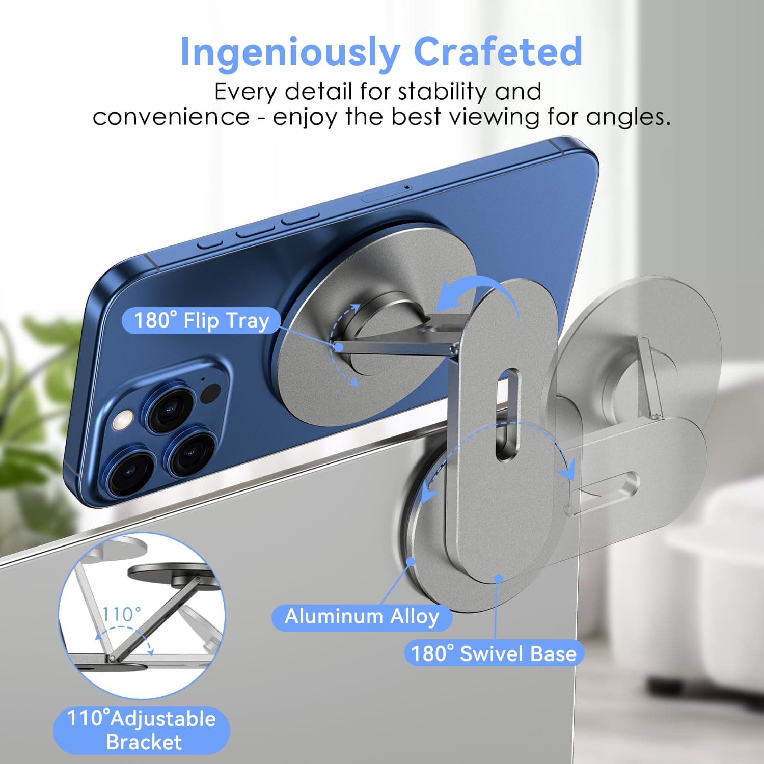 CloudValley Magnetic Holder for Laptop and Phone, Rotatable, 3D Phone Holder, Adjustable, Compatible with iPhone Mag Safe and All Mobile Phones, Stand Accessory for Tesla Portable thumbnail 3