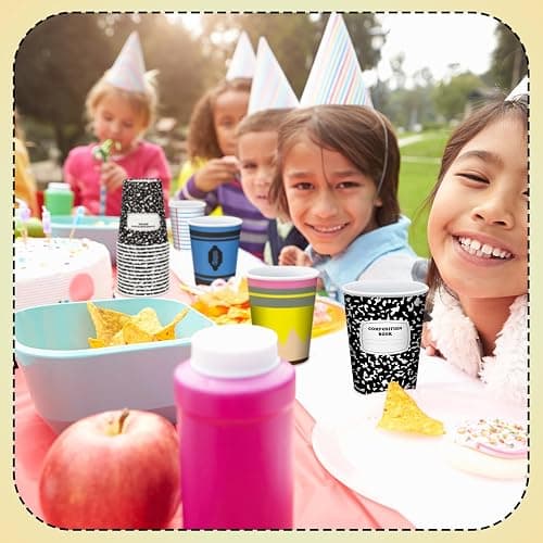 Qinyoung 100 Pcs Back to School Paper Cups 9 oz Pencil Notebook Crayon Composition Book Paper Cups First Day of School Disposable Drinkware for Preschool Kindergarten Graduation Party Supplies thumbnail 2