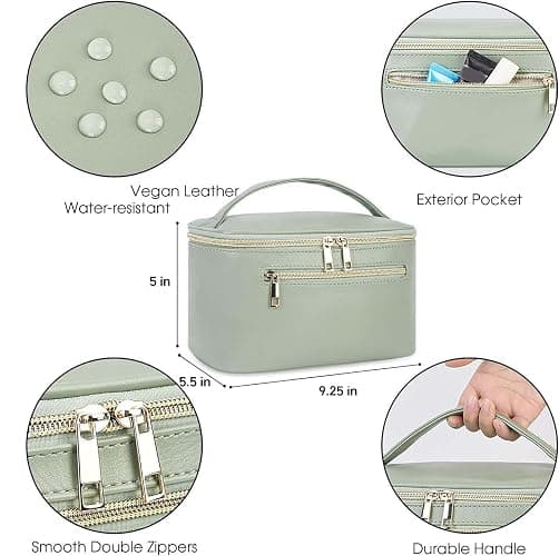 Wandering Nature Makeup Bag, Travel Make Up Organizer Cosmetic Brush Bags Case for Women in Vegan Leather, Sage Green, Patent Pending thumbnail 5