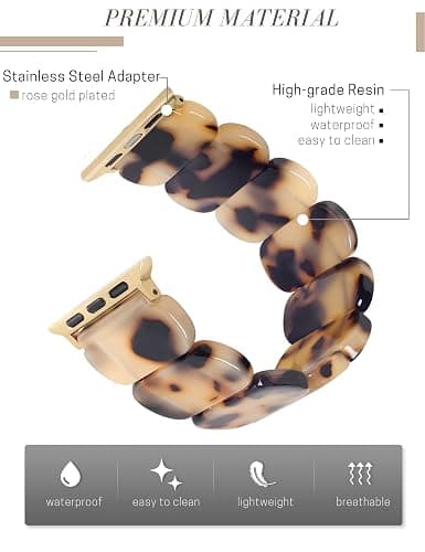 Heesch Tortoise Stretchy Watch Band Compatible with Apple Watch Serise Ultra/SE/8/7/6/5/4/3/2/1, Resin Cute Watch Strap Wristband for iWatch Bracelet for Women Men Girls, 38/40/41mm, 42/44/45/46/49mm, Oval Version thumbnail 3