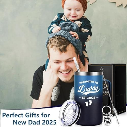 Gusgopo New Dad Gifts for Men, Promoted to Dad Est. 2025 for Father's Day Christmas Baby Shower, 20 Oz Insulated Stainless Steel Coffee Mug with Lid, Blue Gradient thumbnail 2