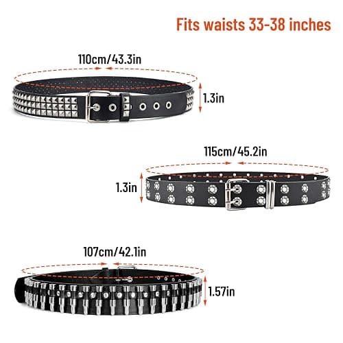 YOGEYOGE Black Studded Belt, 3 Pcs Y2K Belt Emo Girl Goth Punk Rock Double Grommet with Pyramid Scene for Women Men thumbnail 2