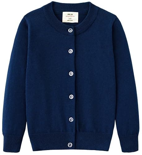 UMELOK Girls' Cardigans Sweater Cotton Button Solid Long Sleeve Knit Sweaters - Image 1