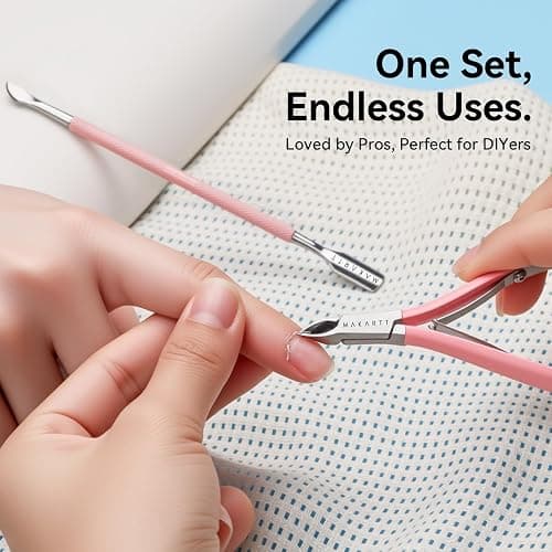 Makartt Cuticle Trimmer with Cuticle Pusher - Stainless Steel Cuticles Nipper with Dual Spring, Ergonomic Handle, 7mm Blade & Dual-Ended Pusher for Nail Care & Gel Removal, Pink thumbnail 8