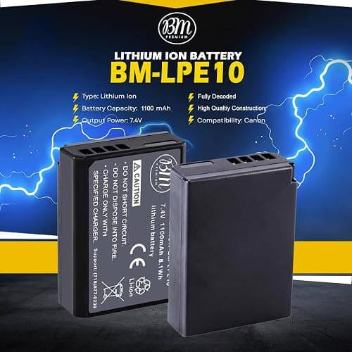 BM Premium 2-Pack of LP-E10 Batteries for Canon EOS Rebel T3, T5, T6, T7, T100, Kiss X50, Kiss X70, EOS 1100D, EOS 1200D, EOS 1300D, EOS 2000D, EOS 4000D Digital Camera thumbnail 2