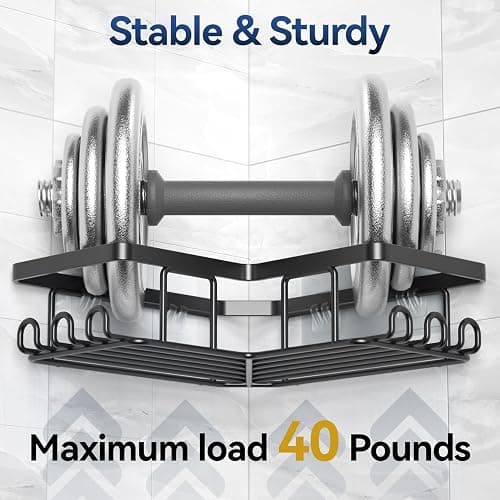 YASONIC Corner Adhesive Shower Caddy, with Soap Holder and 12 Hooks, Rustproof Stainless Steel Bathroom Organizer, No Drilling Wall Mounted Rack, Black, 3-Pack thumbnail 5