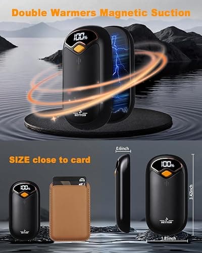Hand Warmers Rechargeable - Electric Hand Warmer Rechargeable 2 Pack, LED Digital Display, 4 Heat Levels Reusable, USB, Magnetic Portable Handwarmers for Golf/Camping/Hunting, Gift for Women, Men thumbnail 7