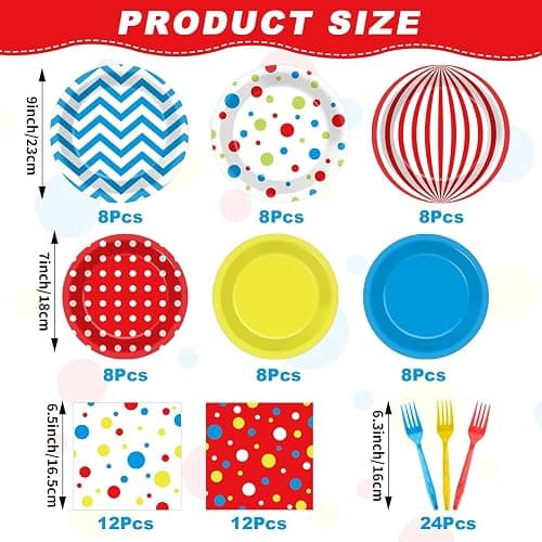 Justforjoyful 96Pcs Carnival Party Supplies Circus Theme Plates Napkins Tableware Set Red Blue Carnival Party Decorations Dinnerware for Kids Birthday Baby Shower Circus Favors Serves 24 Guests thumbnail 3