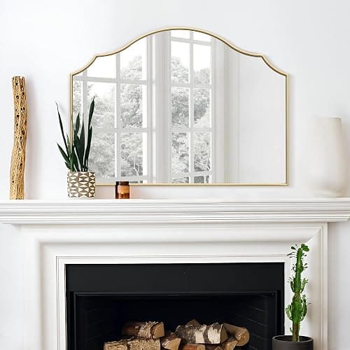 Besdomus Gold Scalloped Mirror for Dresser: 35"x26" Modern Wooden Mantel Mirror - Minimalist Decorative Wall for Vanity/Bedroom/Fireplace/Entryway - Ideal for 20-44 Age Fashion Women thumbnail 7