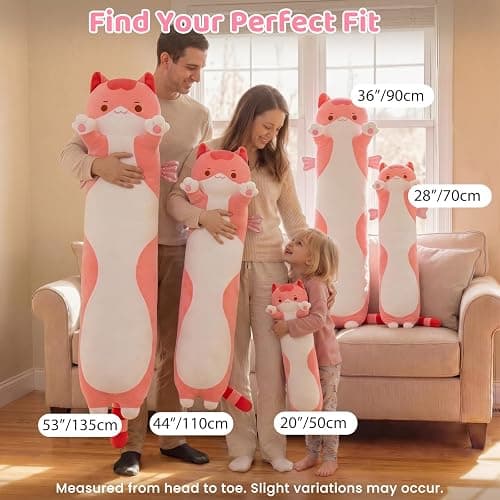 Mewaii Kids Body Pillow Pink Long Cat Plush 20 in, Extra Filling Soft Cute | Ultra-Soft Stretch Fabric, Huggable Cat Plush, For Bedtime, Sofa Back Cushion, Cute Kawaii Cat Design, Gift for Kids & Girls thumbnail 9