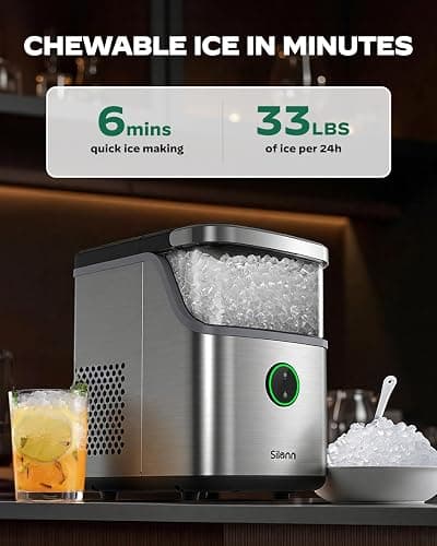Silonn Nugget Ice Maker Countertop with Detachable Basket and Handle | Soft chewable nugget ice, 6-minute ice making, 33 lbs/24H, 40dB quiet operation, self-cleaning, compact countertop size thumbnail 5