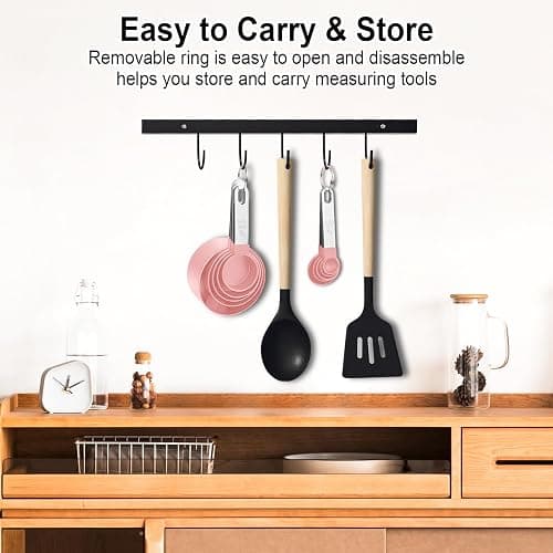 Measuring Cups and Spoons Set, 10-Piece with Stainless Steel Handles, Pink | Nesting, Multiple Sizes to Measure Dry & Liquid Ingredients, Clear Markings, Kitchen Essentials Gadgets for Baking & Cooking thumbnail 4