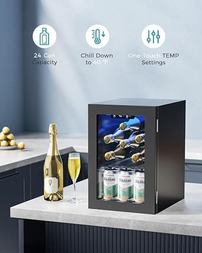 EUHOMY 18L Beverage Refrigerator Cooler, 24 Cans Mini Fridge with Quiet Compressor, Countertop Small Fridge with 40°F-61°F Digital Temperature Control, LED Lgiht for Home, Bar, Office thumbnail 6