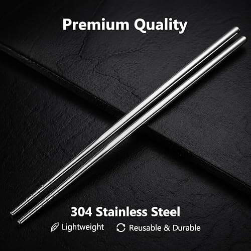 Maclia 6 Pairs 304 Stainless Steel Reusable Chopsticks, Silver | Non-Slip Tips, Dishwasher Safe & Lightweight, For Sushi, Ramen, Noodles, Rice & Asian Cuisine, Premium Gift Set, Food Grade thumbnail 4