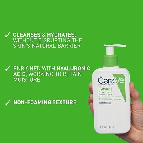CeraVe Hydrating Cleanser, for normal to dry skin, contains Hyaluronic Acid and 3 essential ceramides, facial cleanser for sensitive skin, Cerave skin care face wash thumbnail 4