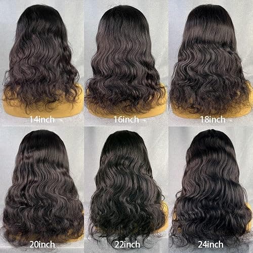 SKULD Body Wave Human Hair Wig 13x4 Lace Front Wigs, Natürliche Gewellte Welle Echthaar Perücke für Damen Schwarz, 100% Brasilianisches Echthaar Perücken mit Babyhaar 150% Dichte (45cm) thumbnail 9