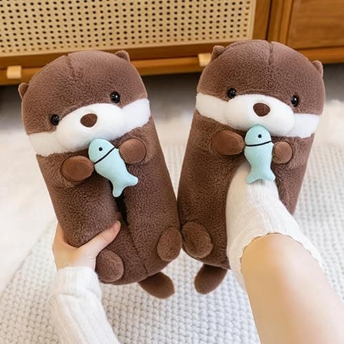 ARELUX Otter Animal Slippers Cotton Adult Unisex, Otter Plush House Shoes with Non-Slip Sole, Warm Fuzzy Lining for Indoor Outdoor Cosplay Party Valentine's Gift Idea Gift thumbnail 3