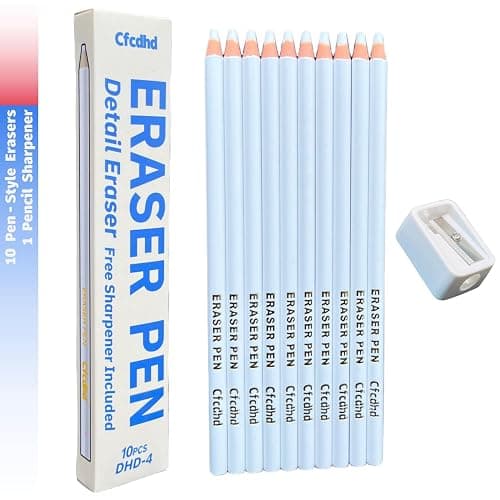 CFCDHD Pencil Shaped Erasers, Precision Pencil Erasers 10 Pack | Erasers for Sketching, Drawing, Artists & School Homework thumbnail 2