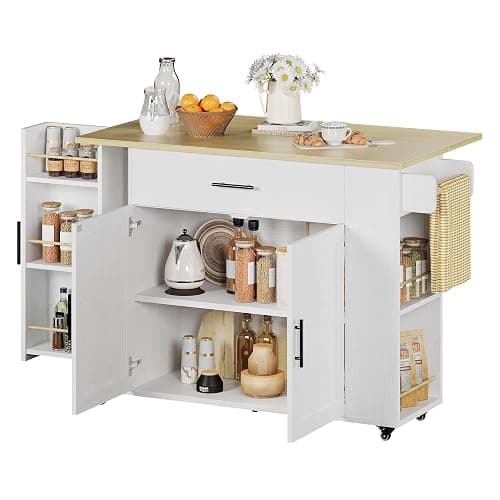 IRONCK Kitchen Island with Storage, 47.2in Rolling Island on Wheels, Kitchen Cart with Drop Leaf, Drawer and Towel Rack for Home, Dining Room - Image 1
