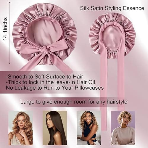 Silk Bonnet for Sleeping Women Satin Cap Reduce Frizz & Hair Breakage | Adjustable Tie Enables Personalized Fit. Premium Satin Preserves Hair Moisture and Maintains Healthy Hair while Sleeping thumbnail 4
