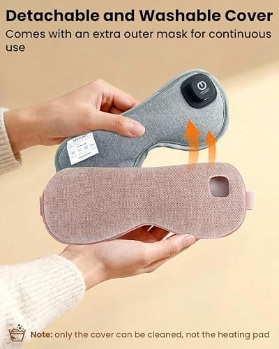 REFDAQ Cordless Heated Eye Mask with 1500mAh Large Battery, 4 Heat Levels & 100% Blackout for Dry Eyes Relief, Fast Heating Eye Heating Pad with 2 Washable Covers for Sleep, Travel, MGD, Blepharitis thumbnail 7