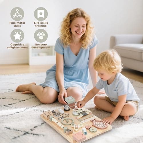 Joyreal Grand Busy Board Montessori - Planche Activité Tableau Activité Sensoriel Parcours Motricité Bébé Jeux Educatif Jouet Enfant pour Garcon Fille thumbnail 7