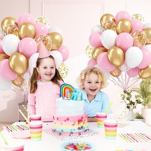 60pcs Pink and Gold Balloons 12inch, Pink and White Balloon with Metallic Gold Confetti Balloons for Baby Shower Wedding Birthday Party Decorations thumbnail 5