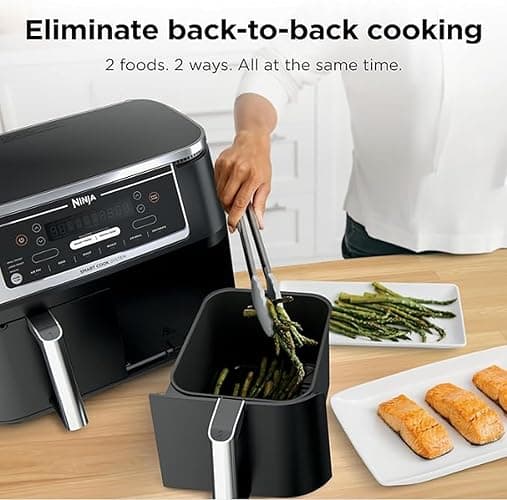 Ninja Foodi Air Fryer, 10 Qt/9.5L DualZone, 6-in-1, Black, DZ302C | Air fry, broil, roast, keep warm, dehydrate, bake, 2x5 Qt/4.7L baskets, Fits 8 lbs/3.6kg wings thumbnail 6