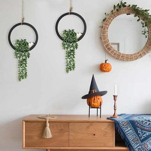 Der Rose 2 Pack Fake Plants Hanging Artificial Succulents Plants in Black Pots for Living Room Bathroom Accessories Boho Farmhouse Wall Decor thumbnail 7