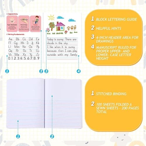 Fulmoon 24 Pcs Primary Composition Notebook K-2 with Picture Space Primary Journal Grades K-2 Draw and Write Journal Composition Book for Preschool Classroom, 80 Sheet (Red) thumbnail 4