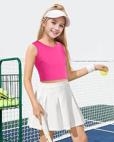 HASMES Girls Athletic Tank Tops Sleeveless Round Neck Basic Cute Dance Crop Tops for Kids 8-14Y thumbnail 3