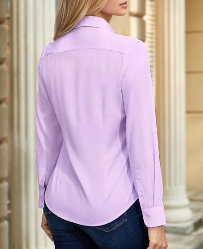 ONKEEP Dress Shirts for Women Long Sleeve Button Down Shirt Stretch Wrinkle Free Solid Casual Work Office Blouse Top thumbnail 5