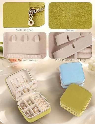 MFXIP Plush Velvet Travel Jewelry Case Small Jewelry Box Jewelry Organizer Storage Case Portable Jewelry Travel Case for Girls Womens Earring, Necklace, Rings,Bracelets with Mirror thumbnail 5