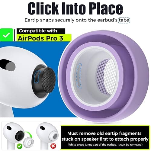 Ear Tips Replacement for AirPods Pro 3, Silicone Earbuds Tip 3 Pairs | Ear Buds Eartips with Cleaner Kit - Buds Replacement Accessories for AirPod Pro 3rd Gen (Assorted S/M/L, Light Purple) thumbnail 3