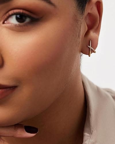Gold Earrings for Women Trendy,14K Gold Stud Earrings Dainty Earrings Simple Minimalist Cubic Zirconia Diamond Gold Earrings Hypoallergenic Earring for Women Gifts thumbnail 3