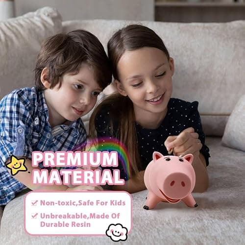 PHOCAS Hamm Piggy Bank Unbreakable Cute Pink Pig Money Bank Plastic Saving Coin Bank for Kids Christmas Birthday Gift thumbnail 9
