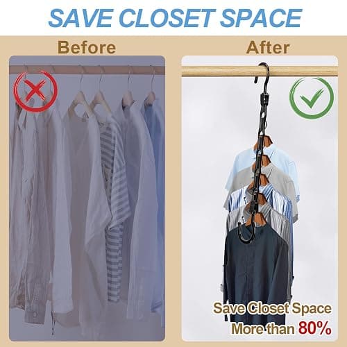 24 Pack Hangers Space Saving Magic Space Saver Storage Smart Plastic Clothes Hanger Organizer Closet Organizers and Storage for Closet Wardrobe Apartment College Dorm Room Essentials, Black thumbnail 4