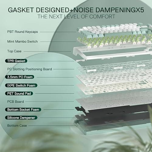 Redragon K719 Wireless Gasket Gaming Keyboard w/Hype Screen & Knob, 95 Keys Mechanical Keyboard, Easy-Control 1.14’’ TFT Info Display, 5-Layer Noise Dampening, Custom Linear Switch, Jade Cloud Color thumbnail 3