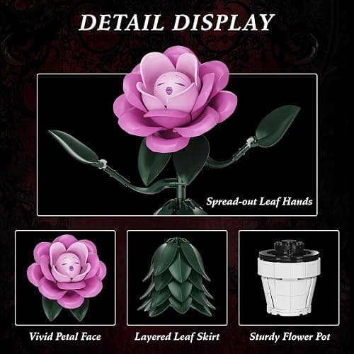 Wonderland Flower Building Sets, Compatible with Lego Flowers for Adults, Girls, Women and Fans - Pink Rose Flower Gifts for Birthday, Valentine, Party and Festivals (220 PCS) thumbnail 4