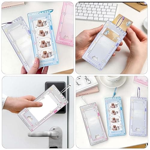 Photocard Holder Keychain - Clear Acrylic Photo Display with Protective Sleeves, Creative Kpop & Kawaii Decoration for Collectibles and Travel Memories (Blue) thumbnail 4
