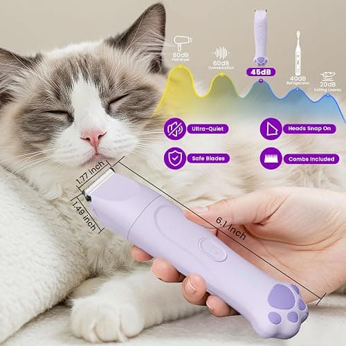 Veeconn Dog Paw Trimmer - 4-in-1 Dog Clippers Grooming Kit with Low Noise & IPX7 Waterproof Design Includes Comb Paw Trimmer Nail Grinder - Rechargeable & Cordless Pet-Friendly Clipper (Purple) thumbnail 2