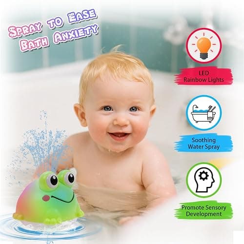 ArtCredit Light Up Bath Toy Sprinkler for Babies, Rechargeable Bathtub Pool Water Toys Baby Gifts for Toddlers, Shower Essentials (Frog) thumbnail 2