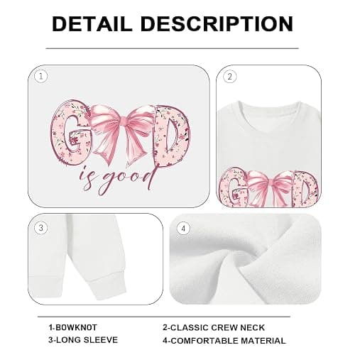 KEEVICI God Is Good Christian Sweatshirts for Women Bow Jesus Cute Bible Verse Sweatshirt Faith Religious Graphic Hoodies thumbnail 6