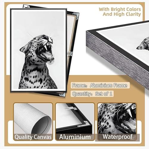 Lustiges Tierposter, schwarz-weißer brüllender Leoparden-Wandkunst, Vintage-Geparden-Dekor, trendiger Druck, Leinwand, Wildtiere, ästhetische Drucke für Wohnzimmer, Schlafzimmer, Badezimmer, Poster thumbnail 7