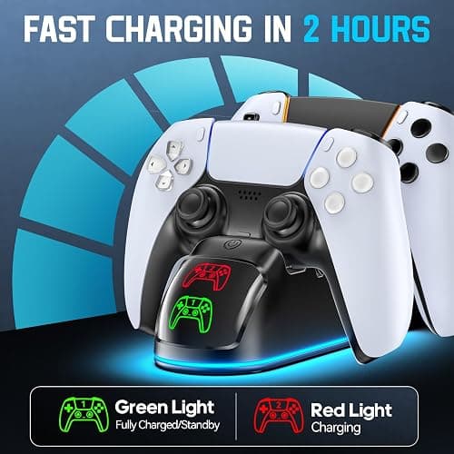 Rysker Controller Charger for PS5, Dual Charging Dock Station for PlayStation 5 Dualsense & Edge with RGB Light, Fast PS5 Dual Controller Charging Station with Cable Black for PlayStation Consoles thumbnail 3