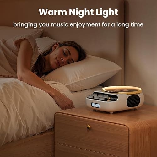 4 in 1 Retro Portable CD Player with Bluetooth Speakers,FM Radio,NightLight | CD Player With Dual Speakers Support TF Card/AUX for Home, Gift, LCD Display,4000mAh Battery,4 Loop Modes,Audio Transmission thumbnail 6