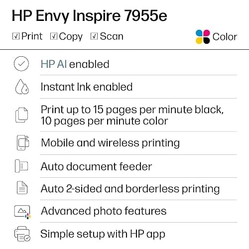 HP Envy Inspire 7955e Wireless Color Inkjet Printer, Print, scan, copy, Easy setup, Mobile printing, Best-for-home, 3 month Instant Ink trial included, AI-enabled (1W2Y8A) thumbnail 2