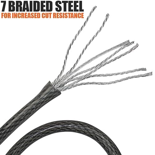 BV Heavy-Duty 15FT Security Cable with Loops - 10mm (3/8 Inch) Cut-Resistant Braided Steel Cable - Versatile & Weatherproof - Security Chain for Padlock, Chain Lock, Wire Lock thumbnail 7